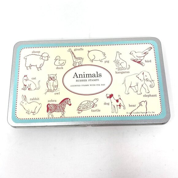 Cavallini Papers & Co Wooden Animal Stamps Set Charming Crafts Storage Tin - Picture 3 of 10